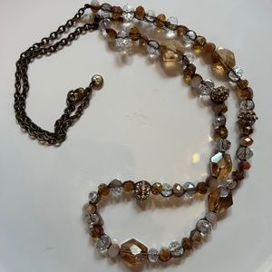 Loft Beaded and Ribbon Necklace with burnished goldtone chain